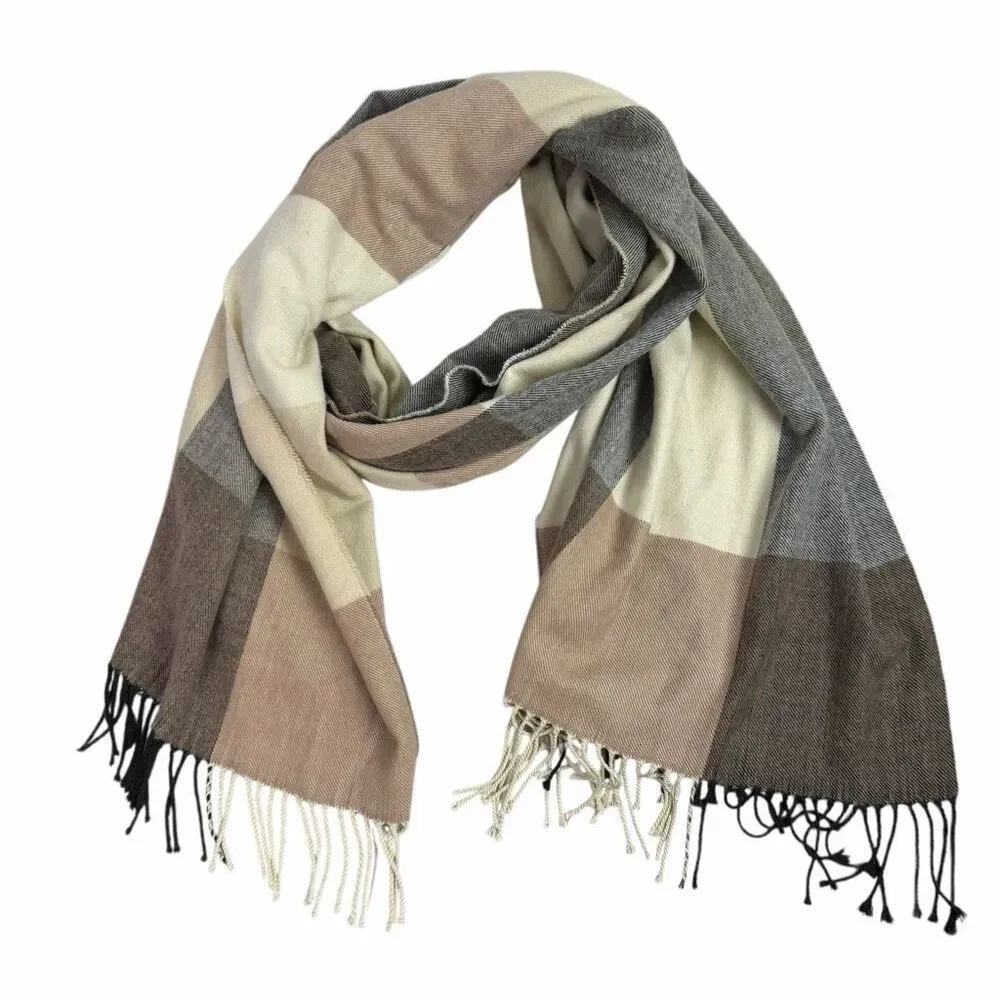 Gap Brown Cream Black Scarf Fringed